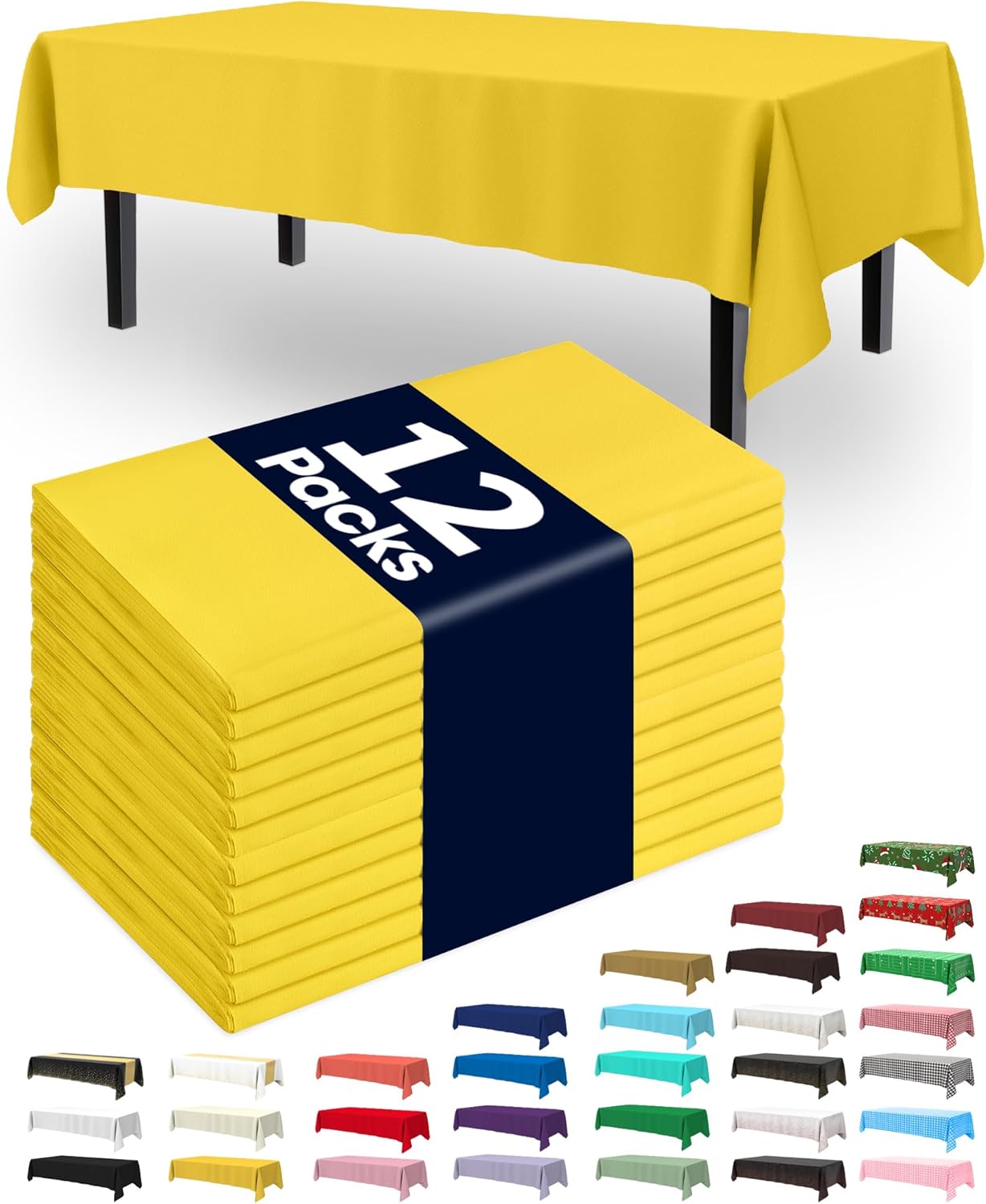 Pureegg Disposable Plastic Tablecloths - 12 Pack, 54 x 108 Inch, Lemon Yellow for Easter Parties
