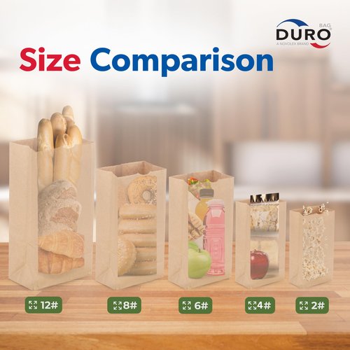 Duro 1# Dubl Life Self-Opening Sack 30#, Recycled Kraft Small Brown Paper Bags Lunch Size, Bulk Mini Food Take-Out Bags for Coffee, Sandwiches, Popcorn, Cookie Snack, & Candy Treats - 500 Count
