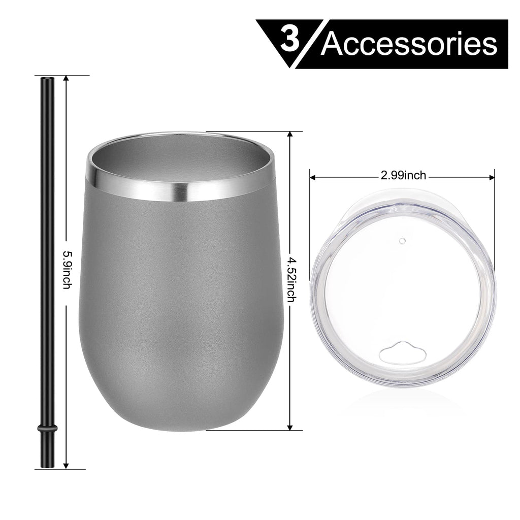 VEGOND Wine Tumblers Bulk 12 Pack, 12oz Stainless Steel Stemless Wine Glass with Lids and Straws, Double Wall Vacuum Insulated Tumbler Cup, Coffee Mug for Cold Hot Drinks