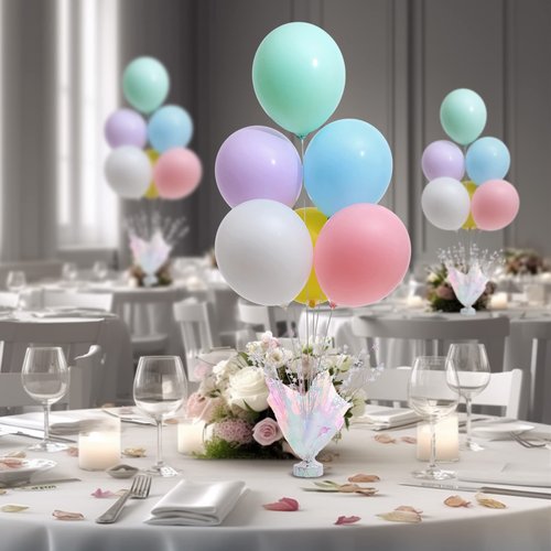 6 Set Pastel Birthday Decorations Rainbow Party Table Balloons Centerpiece Stand Kit for Girls Baby Shower Birthday Party Wedding Graduation Prom Unicorn Theme Table Decorations
