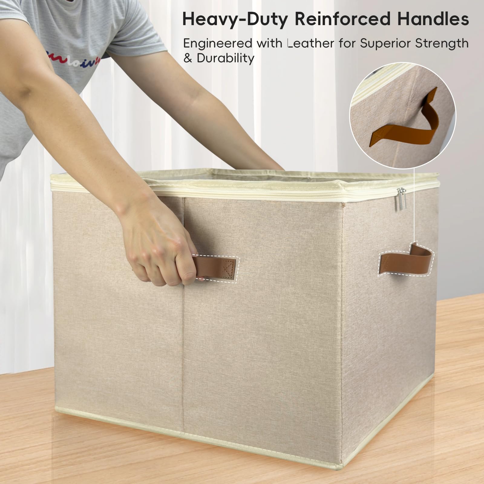 Fuonsyn 2-Pack Shoe Storage Organizer for Closet - Large Capacity Fits 16-32 Pairs, Clear Cover with Reinforced Handles, Adjustable Dividers, Dustproof Stackable Containers, Khaki