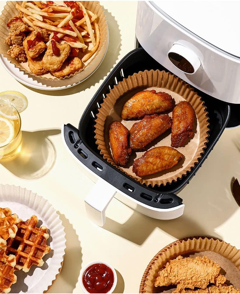 Skiennix Air Fryer Disposable Paper Liners - Non-Stick Grease Proof Parchment, 100 Pcs, 6.3 Inch