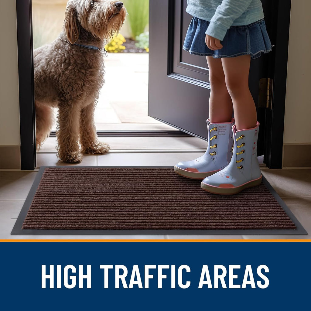 OLANLY Waterproof Heavy Duty Front Door Mats - 2-Pack, 29.5 x 17 Inch, Easy Clean, Fade Resistant, Brown