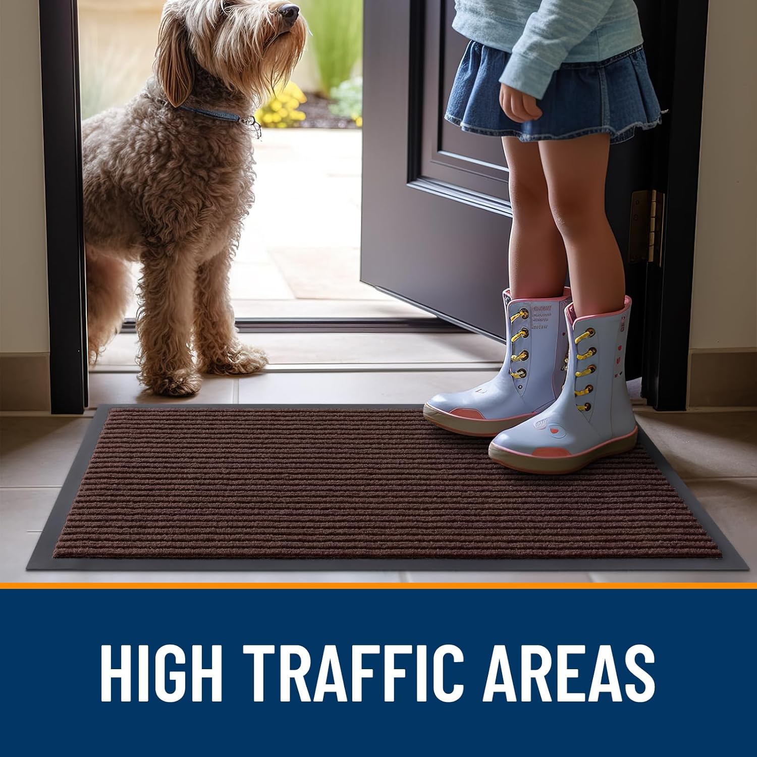 OLANLY Waterproof Heavy Duty Front Door Mats - 2-Pack, 29.5 x 17 Inch, Easy Clean, Fade Resistant, Brown