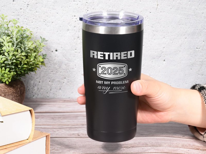 Triwol 2025 Retirement Gifts for Men and Women, Funny Retired 2025 Not My Problem Any More Tumbler Gift 20 oz Black, Retiring Present Ideas for Office Coworkers, Boss, Teacher, Doctor, Husband, Dad
