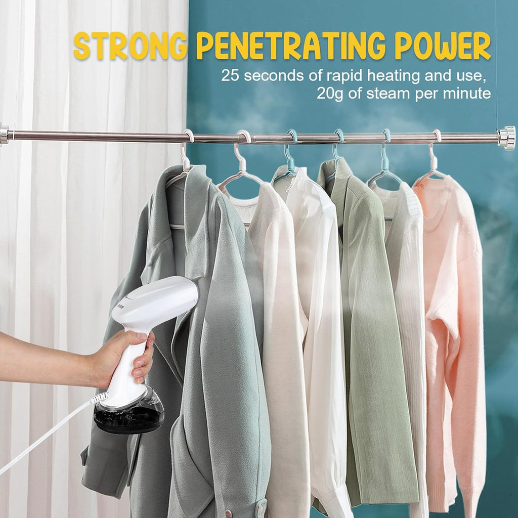 Rolipo Handheld Clothes Steamer - 1200W Fast Wrinkle Remover with 360ml Water Tank | Portable & Ideal for Travel, Home, Office - White