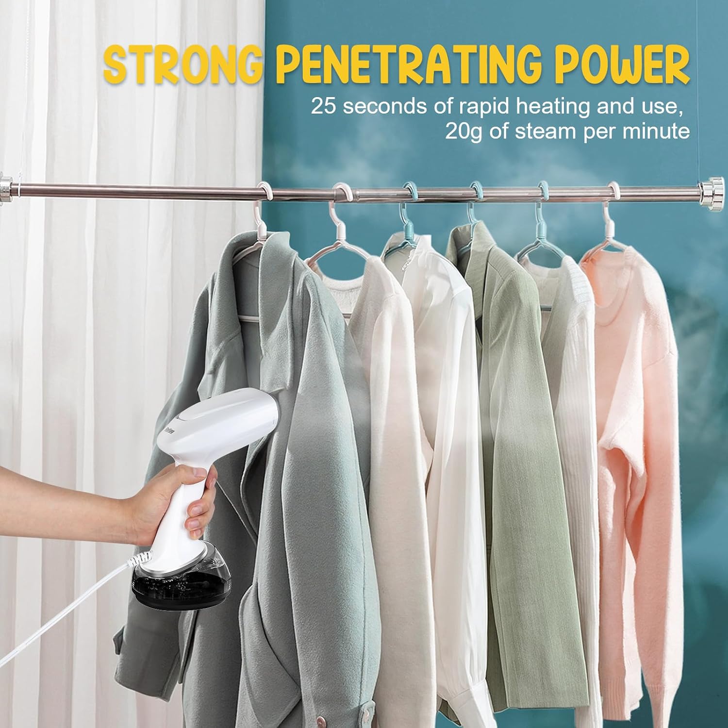 Rolipo Handheld Clothes Steamer - 1200W Fast Wrinkle Remover with 360ml Water Tank | Portable & Ideal for Travel, Home, Office - White