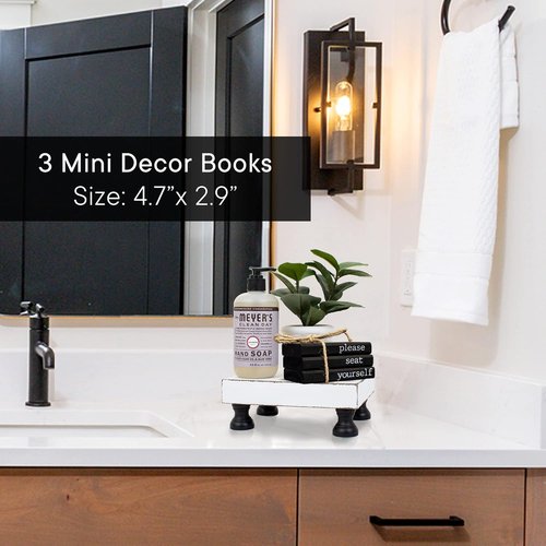 Farmhouse Bathroom Decor - Rustic Mini Wooden Books for Stylish Restroom Shelf - Black Accent