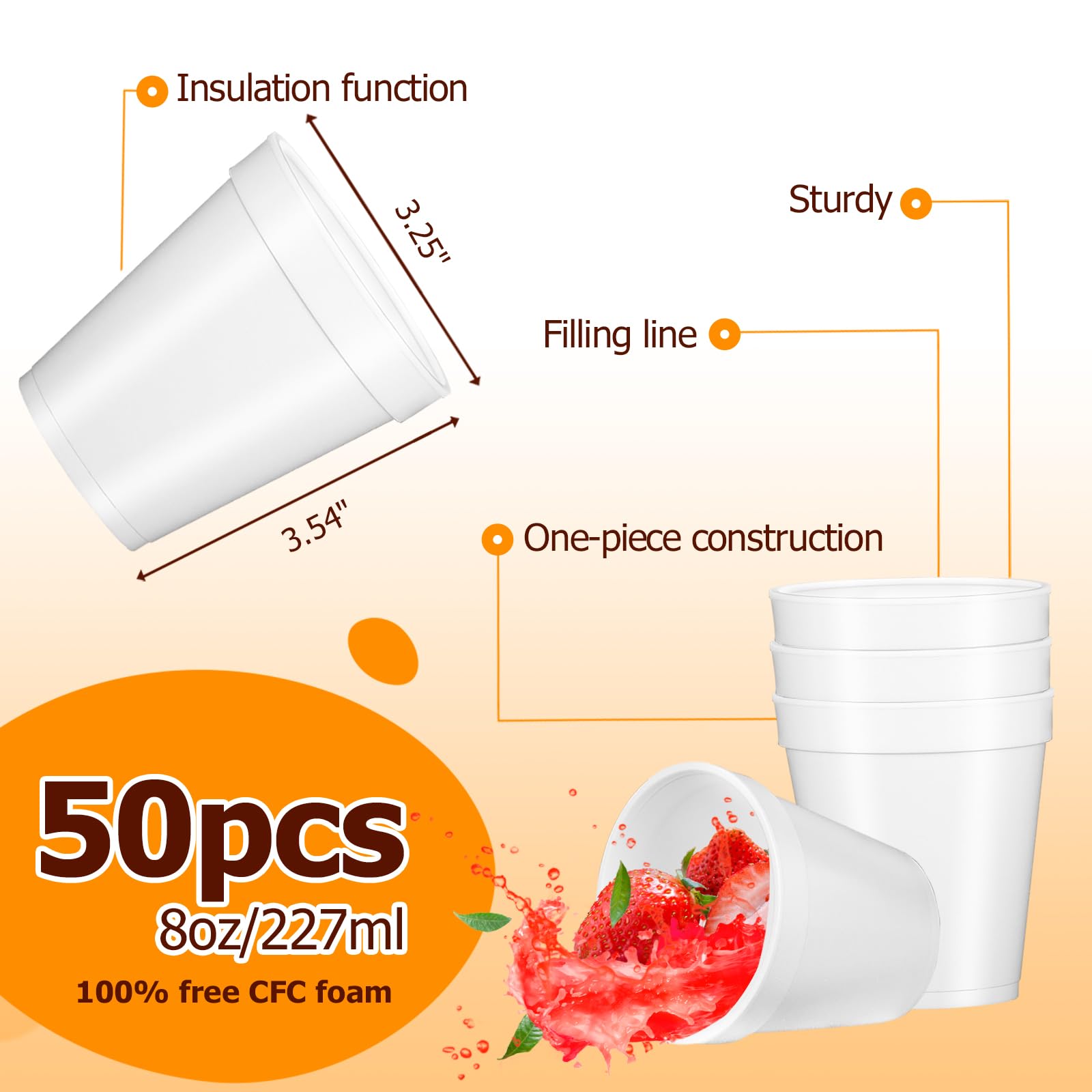 RIKICACA 8 Oz Styrofoam Cups with Lids and Drinking Straws, Disposable White Foam Cups for Hot Cold Drink Beverage, To Go Drinking Container for Coffee, Tea, Juice - 50Sets/150pcs