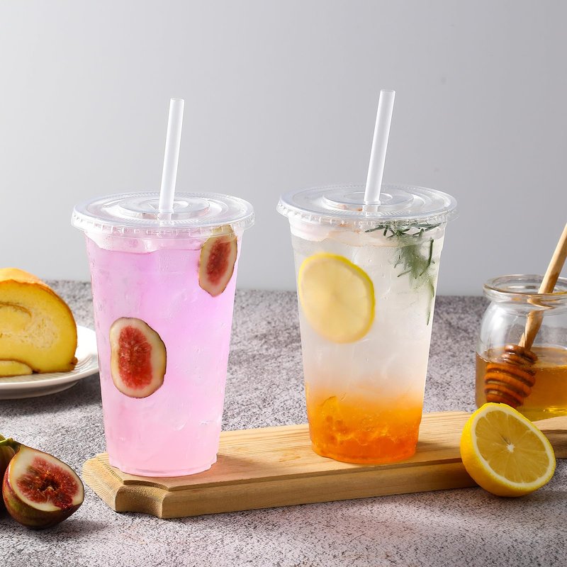 AOZITA [100 Sets] 20 oz Clear Plastic Cups With Lids and Straws, Iced Coffee Cups Disposable Cups for Iced Coffee, Smoothie, Milkshake and Cold Drinks