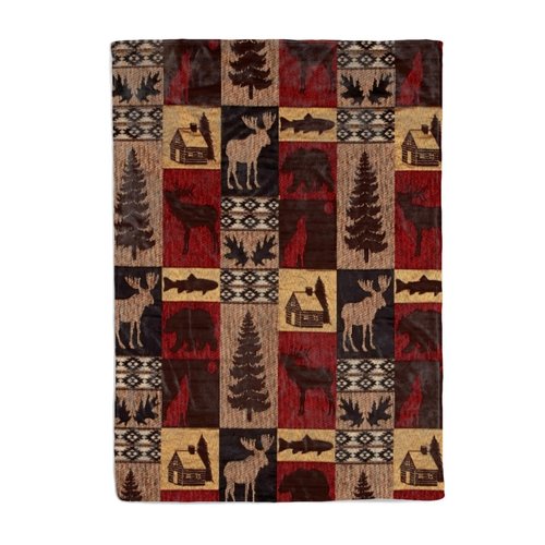 Bear Rustic Cabin Moose Blanket Soft Flannel Farmhouse Throw Blanket Gifts for Adults Cozy Blanket for Red Black Check Farmhouse Art All Season Couch Bed Sofa Home Decor, 60"x80"