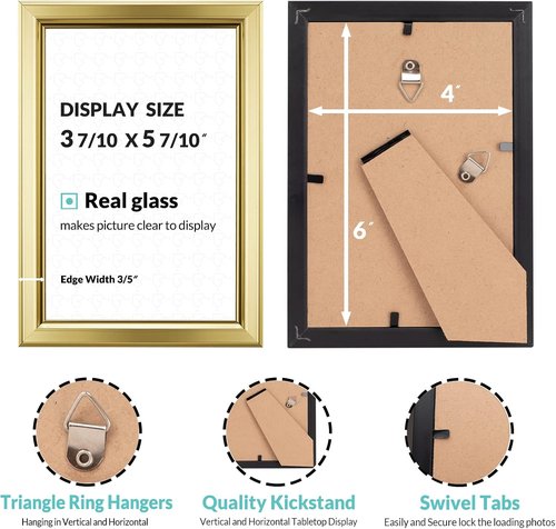 LaVie Home 4x6 Picture Frames - 12 Pack Gold | Elegant High-Definition Glass for Wall & Table Display