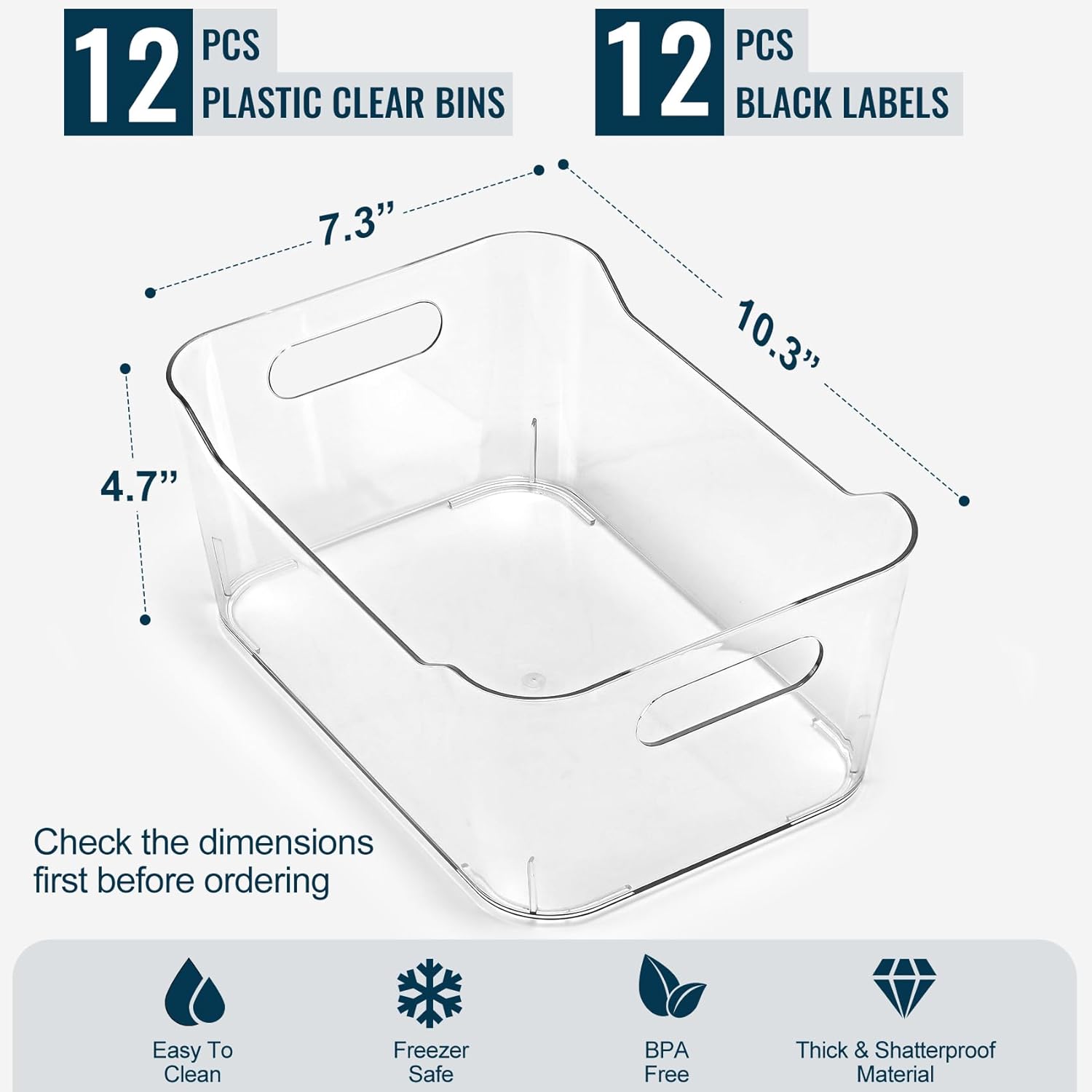 SOHO Collection Clear Plastic Storage Bins - 12 Pack for Home, Kitchen, Office Organization | Large Size