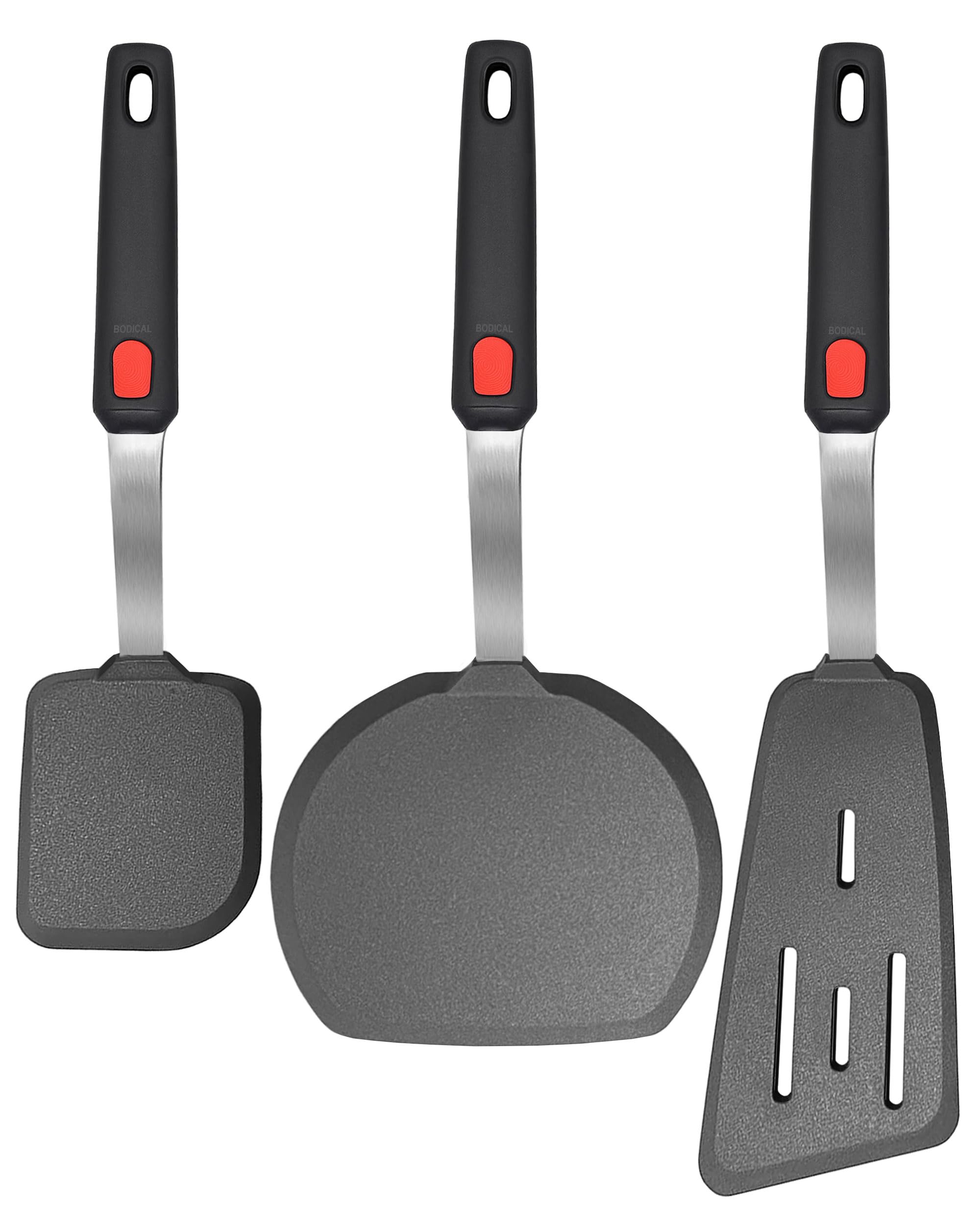 Set of 3, Silicone Spatula Turner,600°F Heat Resistant Cooking Spatulas for Nonstick Cookware, Large Kitchen Utensils BPA Free Rubber Spatula Set for Egg, Pancake, Fish, Burger
