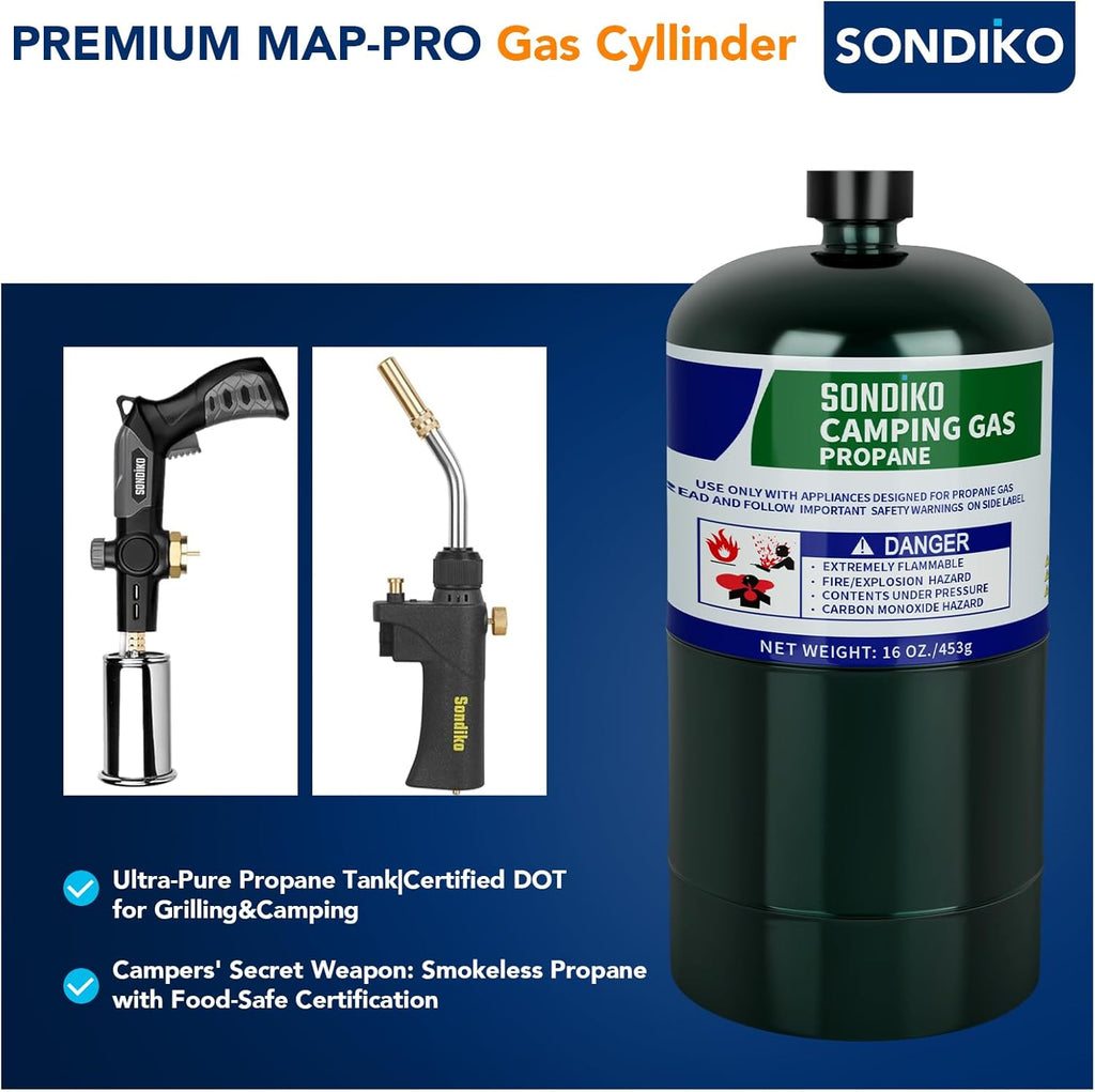Sondiko Propane Tank - 2 Pack of High Purity 1LB Cylinders | DOT Compliant for Welding & Sous Vide