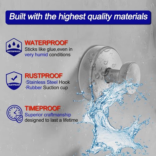 Bntuk Suction Cup Hooks - Removable Bathroom Towel Hooks for Shower & Glass - 4 Pack, Silver