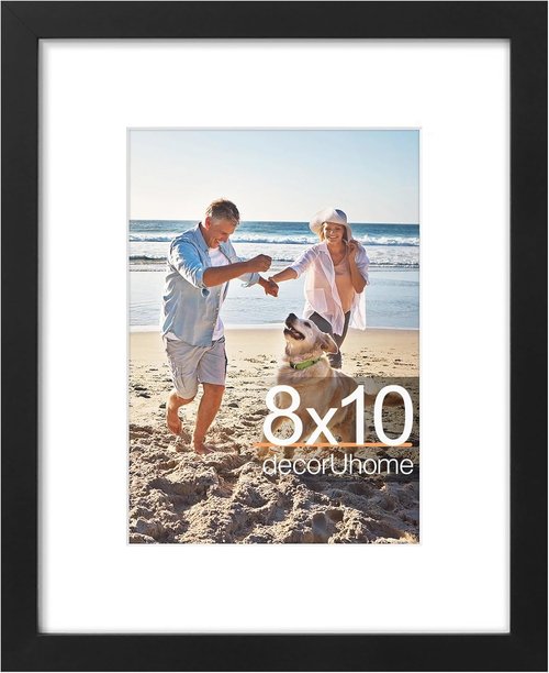 decorUhome 8x10 Picture Frame - Versatile Display for 5x7 with Mat or 8x10 Without Mat, Black