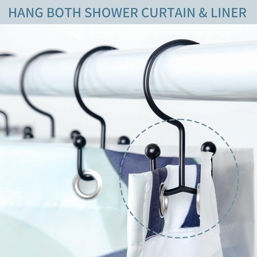 Goowin Shower Curtain Hooks - 12 Durable Rust-Proof Black Rings for Easy Glide Installation