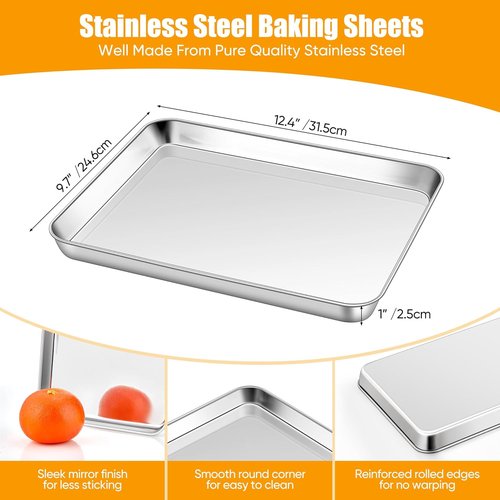Homikit Quarter Sheet Pan - 9x13 Inches Stainless Steel Non-Stick Baking Sheet | Dishwasher Safe & Rust Free