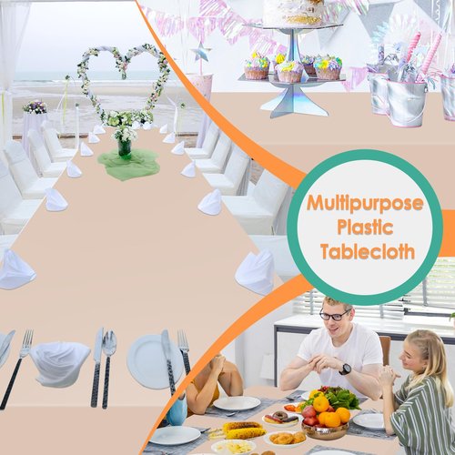 Kongdaoth Beige 12 Pack Plastic Tablecloths 54"x 108" Disposable Rectangle Table Cloth Plastic Table Cover for Party Disposable Tablecloths