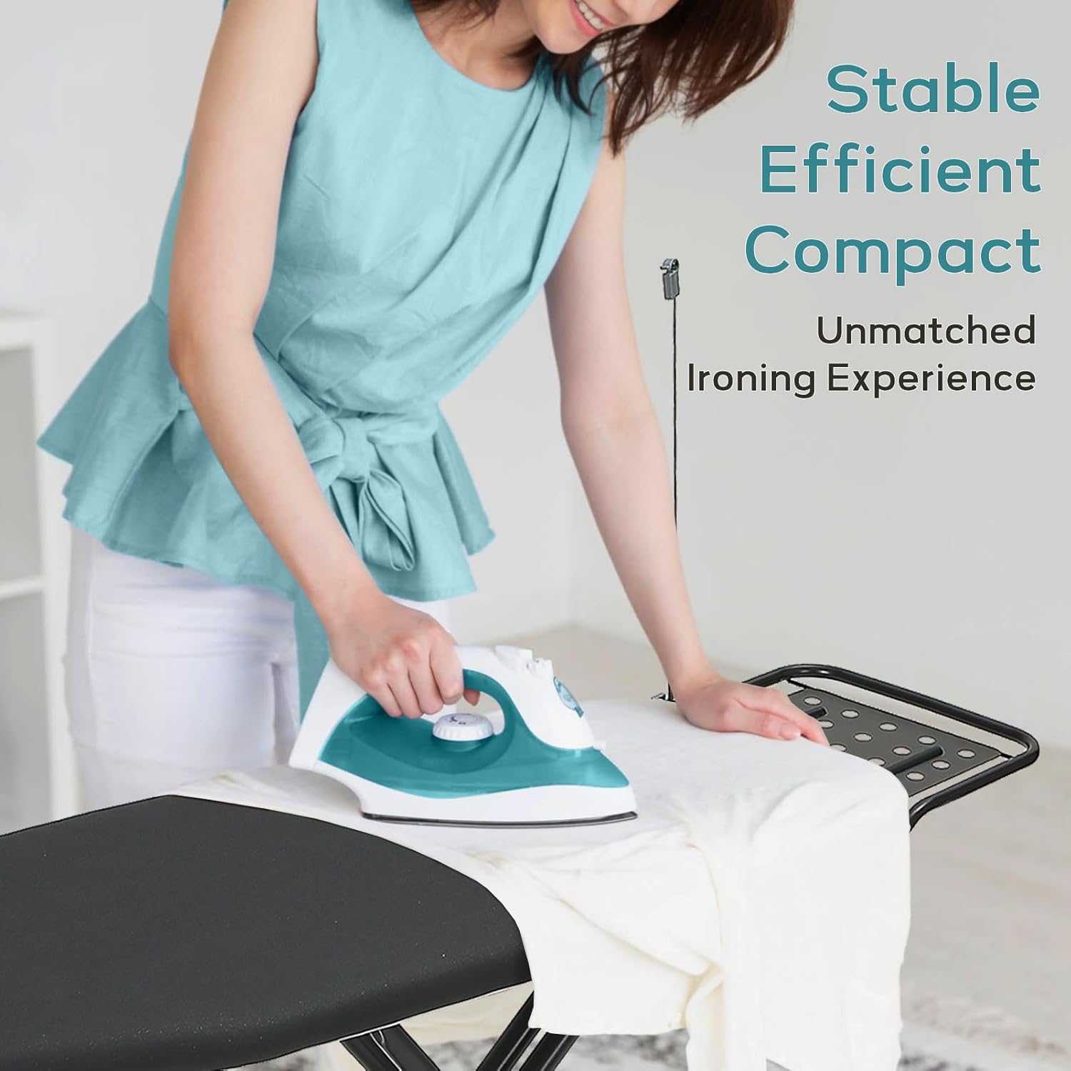 RAINHOL Large Heavy Duty Ironing Board - Adjustable Height with Storage Tray & Cover | 48x15 in, Black