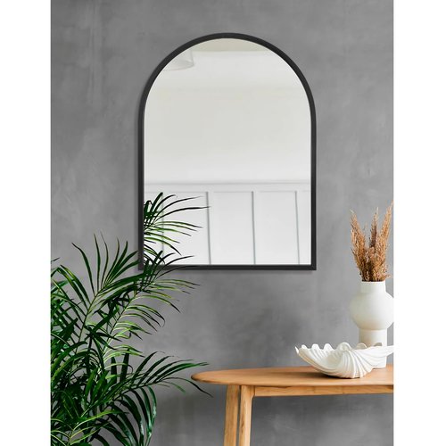 HLFMVWE Arch Wall Mirror Bathroom Mirror Black Metal Framed Mirror, Arched Wall Mounted Vanity Mirror for Bedroom Entryway Living Room 26"x18"