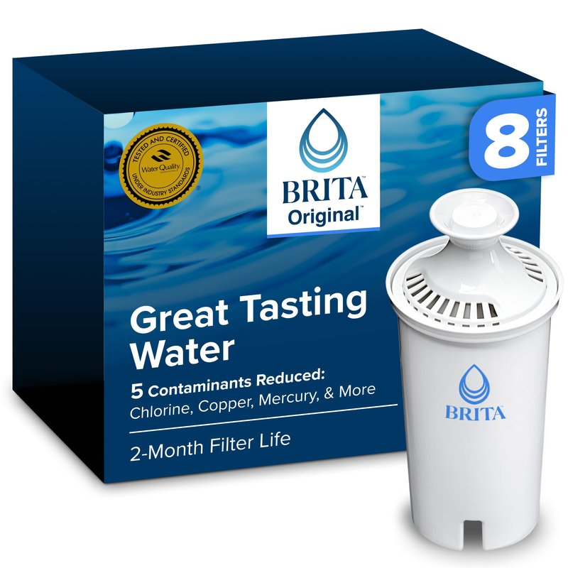 Brita Standard Water Filter for Pitchers and Dispensers, BPA-Free, Reduces Copper, Cadmium and Mercury Impurities, Lasts Two Months or 40 Gallons, Includes 8 Filters, White