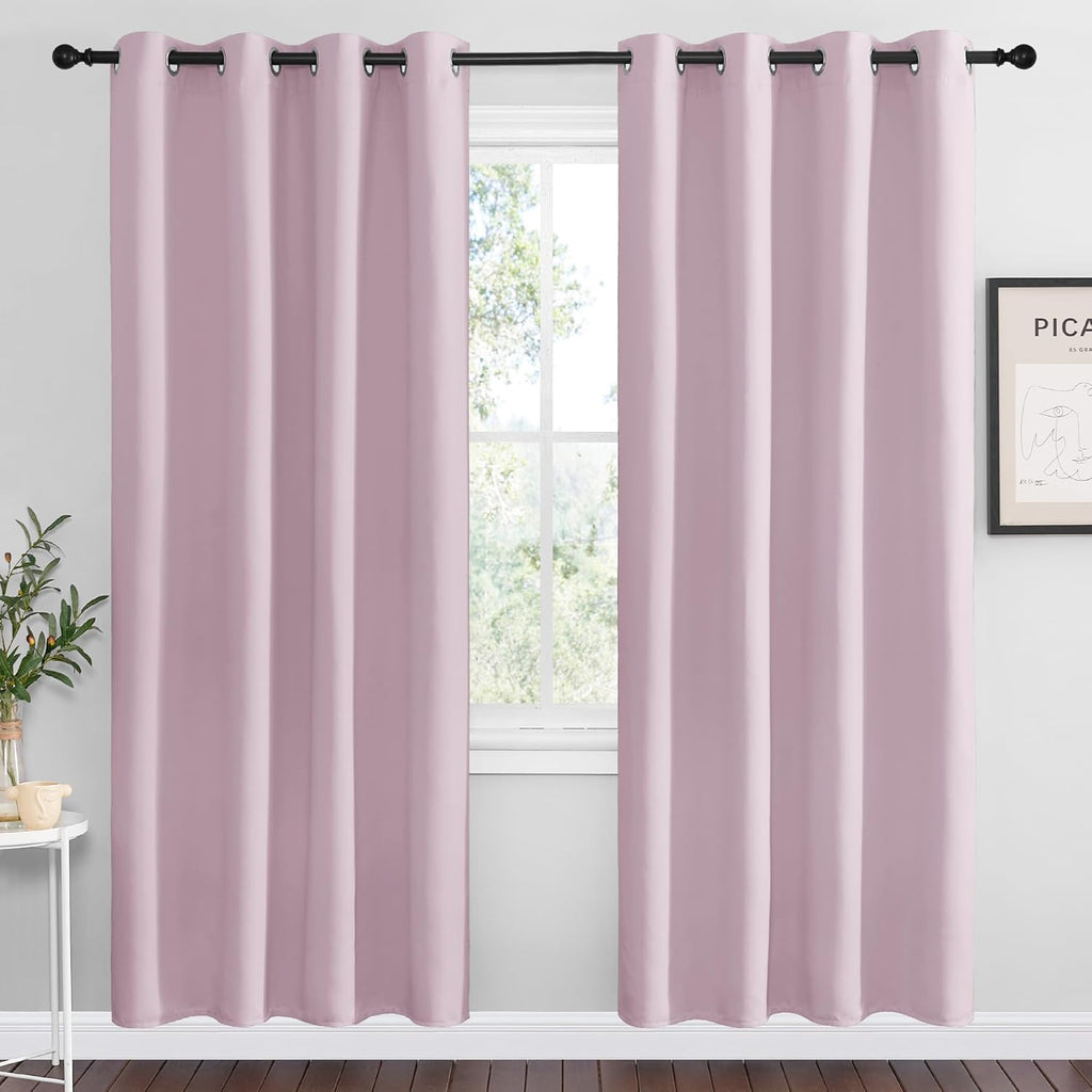 NICETOWN Baby Pink Blackout Curtains - Thermal Insulated Drapes for Living Room | 78" Length, 55" Wide, 2 Panels