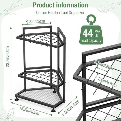 Metal Yard Tool Organizer by [Brand Name] - Heavy-Duty Storage Rack for Long-Handled Tools | Corner Design with Side Pocket