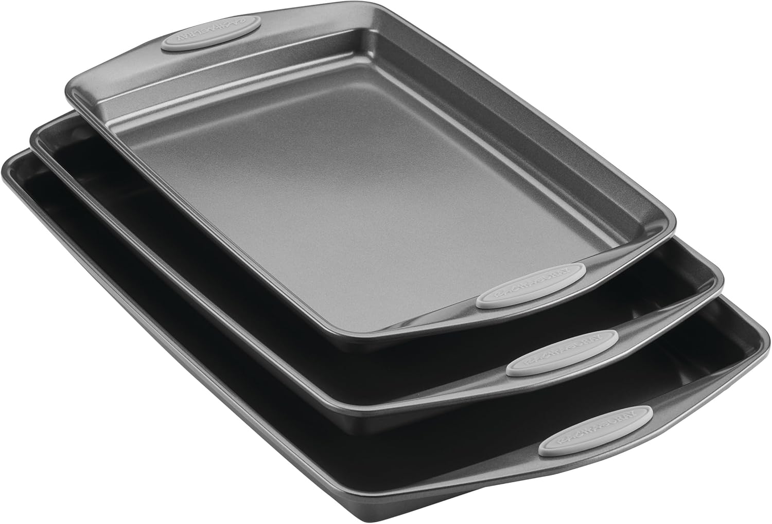 Rachael Ray Nonstick Bakeware Set - 3-Piece Cookie Sheets with Grips in Gray & Sea Salt Gray