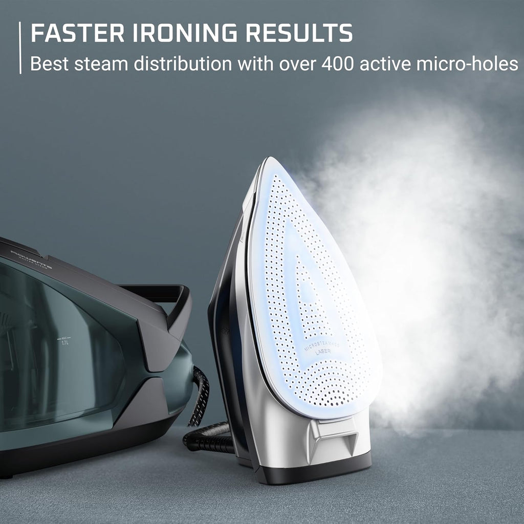 Rowenta Iron Steamer - Professional Steam Station with Stainless Steel Soleplate | 1750 Watts, 57 Oz, Black/Green