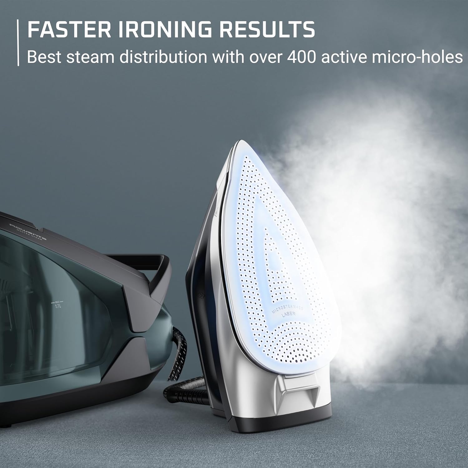 Rowenta Iron Steamer - Professional Steam Station with Stainless Steel Soleplate | 1750 Watts, 57 Oz, Black/Green