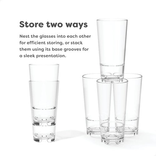 TOSSWARE RESERVE 20oz Stacking Cooler, SET OF 4, Premium Quality, Dishwasher Safe & Heat Resistant Unbreakable Plastic Beer Glasses, Clear