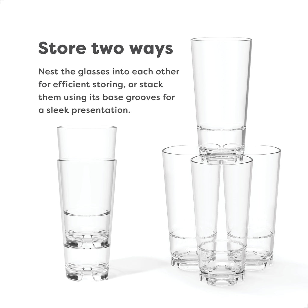 TOSSWARE RESERVE 20oz Stacking Cooler, SET OF 4, Premium Quality, Dishwasher Safe & Heat Resistant Unbreakable Plastic Beer Glasses, Clear