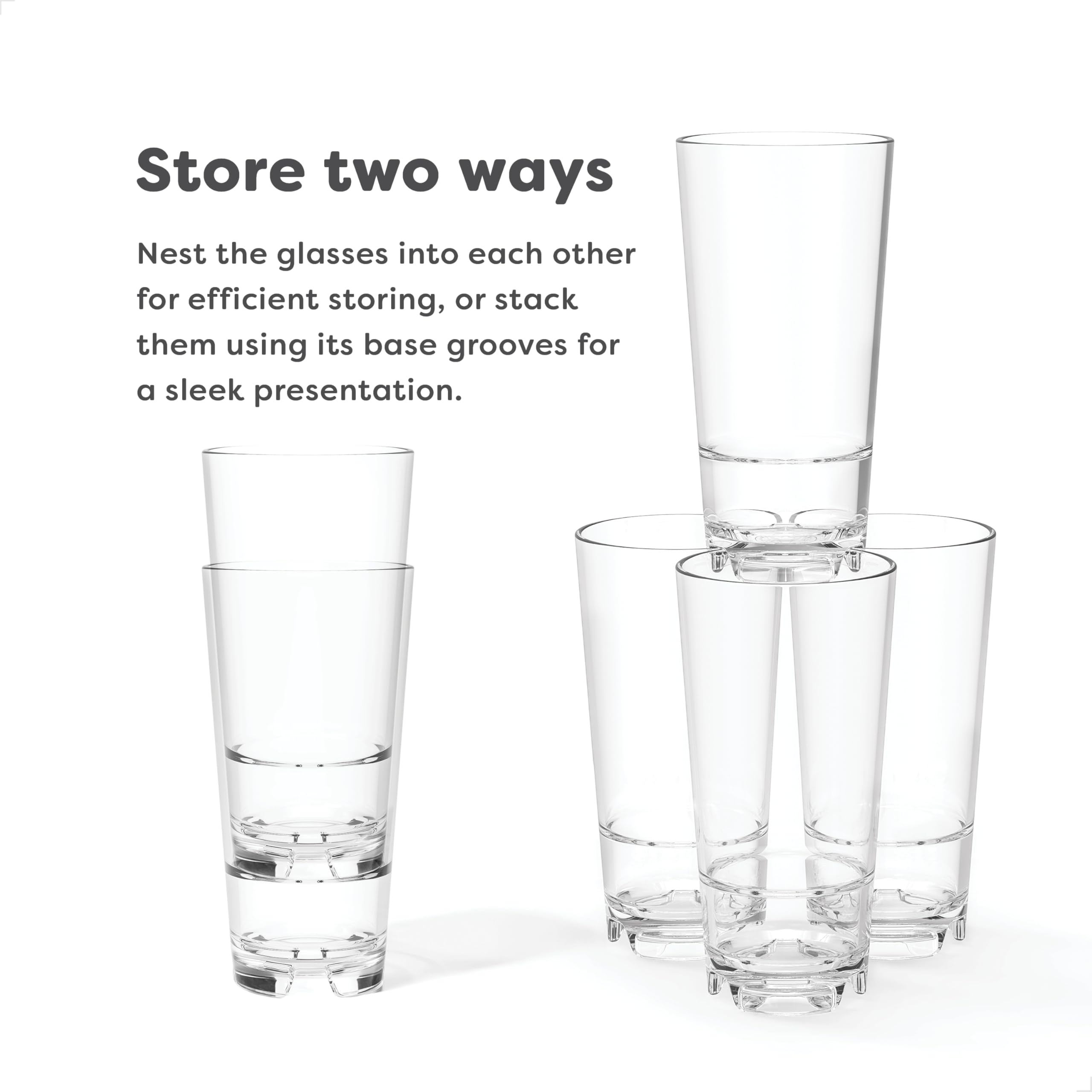 TOSSWARE RESERVE 20oz Stacking Cooler, SET OF 4, Premium Quality, Dishwasher Safe & Heat Resistant Unbreakable Plastic Beer Glasses, Clear