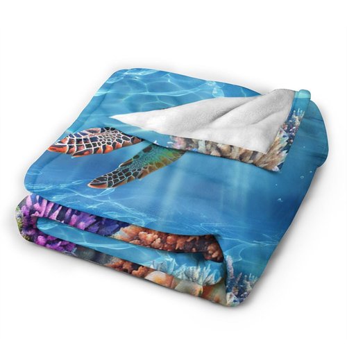 Sea Turtle Blanket Ocean Fleece Throw Blanket Super Soft Warm Cozy Fuzzy Plush Nautical Turtle Gifts for Girls Boys Kids Room Decor60 X80