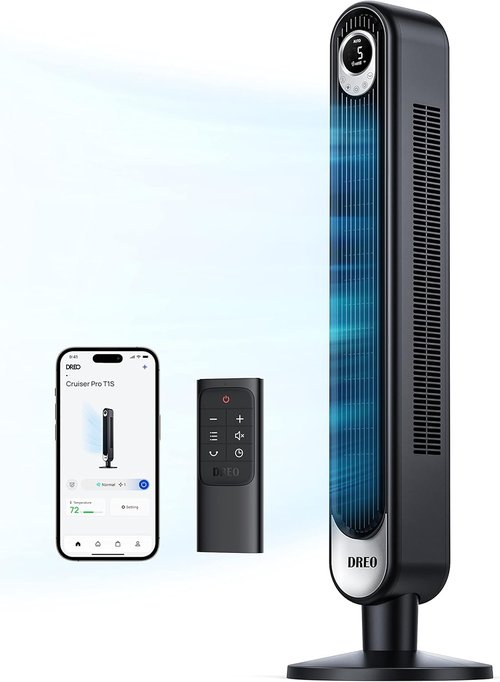 Dreo Smart Tower Fan - WiFi Voice Control Bladeless Oscillating Fan with Remote | 6 Speeds, 4 Modes, 12H Timer for Home & Office