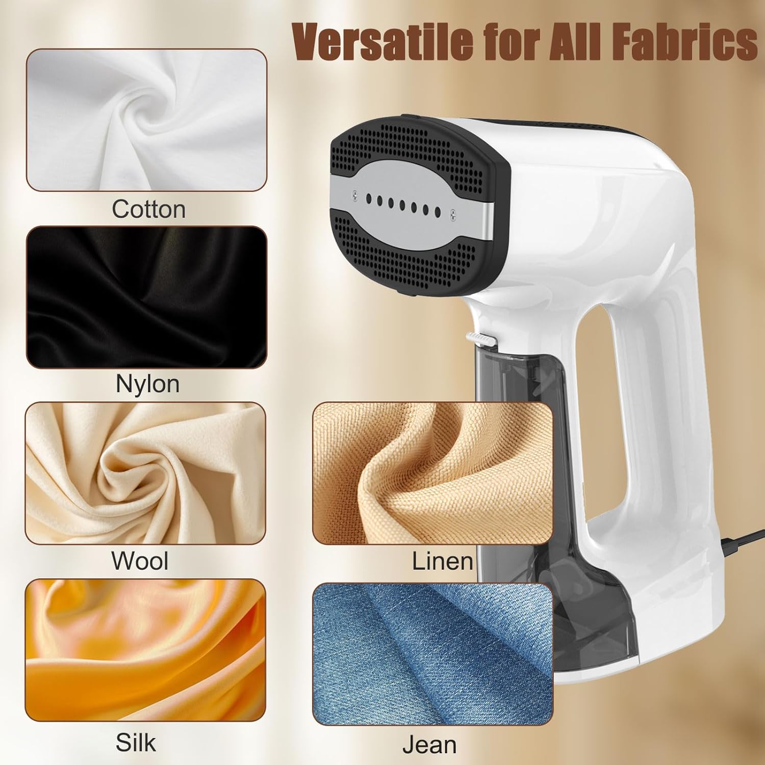 Skiennix Handheld Clothes Steamer - 3200Pa Suction, Dual Mode, LED Display, 160ml Tank - White