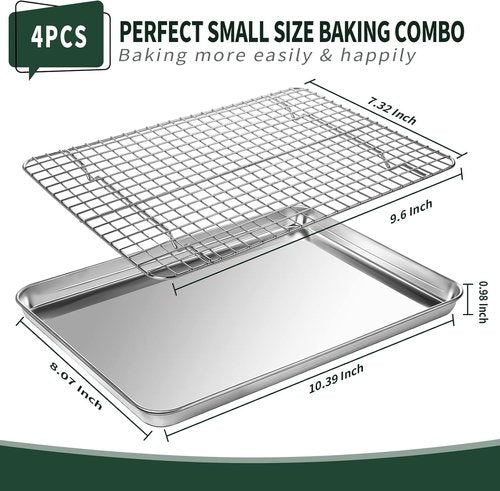 CEKEE 10-Inch Stainless Steel Baking Sheet Set - 4-Piece with Wire Racks, Rust & Warp Resistant