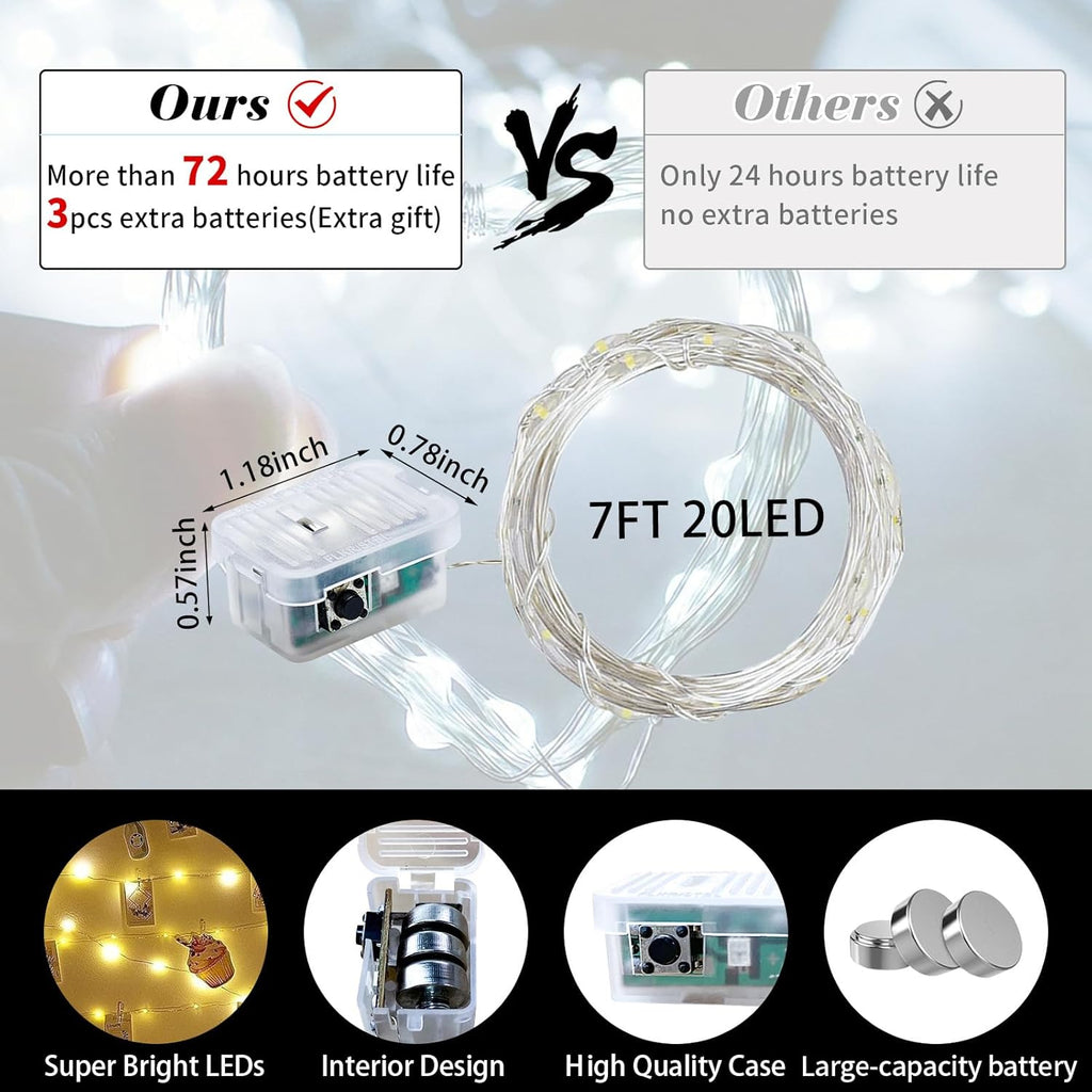 Skiennix 20 LED Fairy Lights - 7Ft Twinkle String Lights | Battery Operated, Waterproof for Weddings & Decor