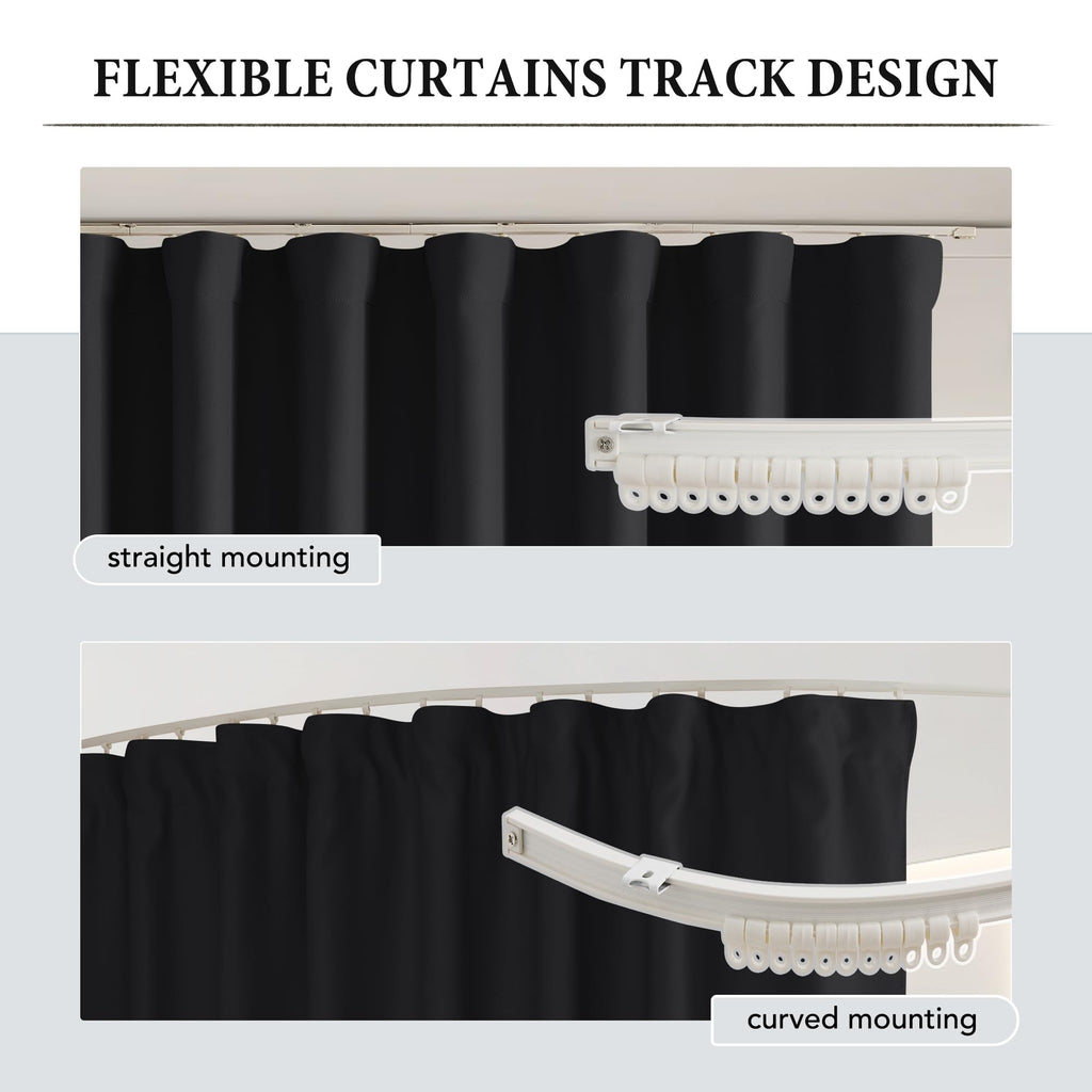 RYB HOME Room Divider Curtains with Flexible Silent Track Wall/Ceiling Mount, Sliding Door Drapes Blackout, Floor to Ceiling Curtains with Hooks for Bedroom/Living Room, Black, W100 x L96, 1 Panel