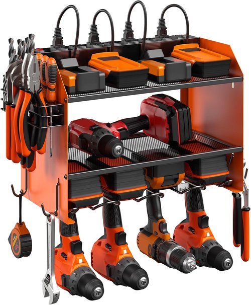 CCCEI Modular Power Tool Organizer - Wall Mount Charging Station & Heavy Duty Storage Shelf | Orange, 1 Pack