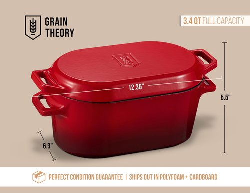 Kook Dutch Oven, for Bread Baking, Sourdough Loaf Pan, Dual Handles, Enameled Cast Iron, with Sling, Dishwasher Safe, 3.4 Qt, Cherry Ombre