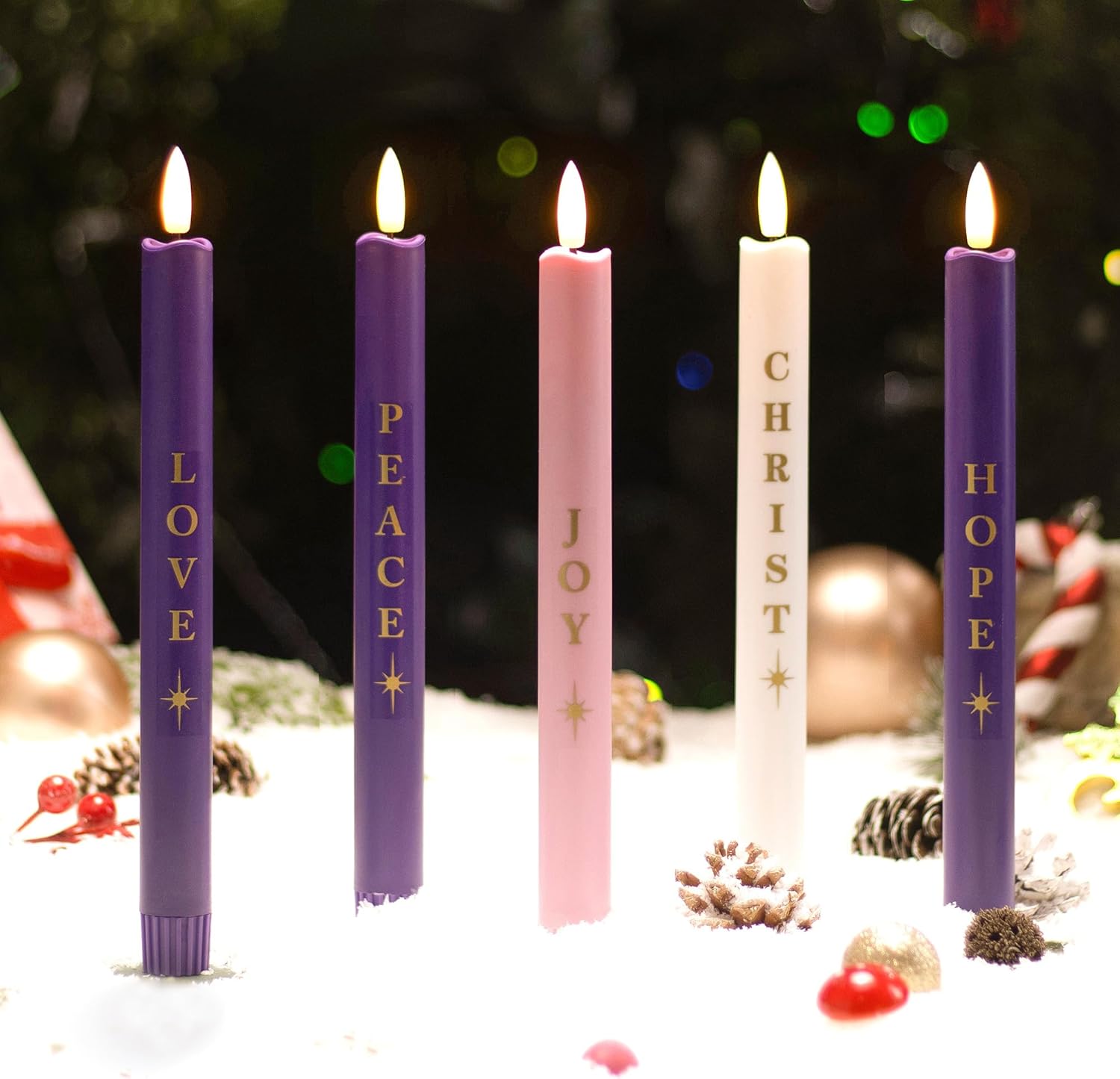 Stmarry Flameless Advent Candles - Realistic 3D Flames with Remote Control | Set of 5, 10 Inch Tall