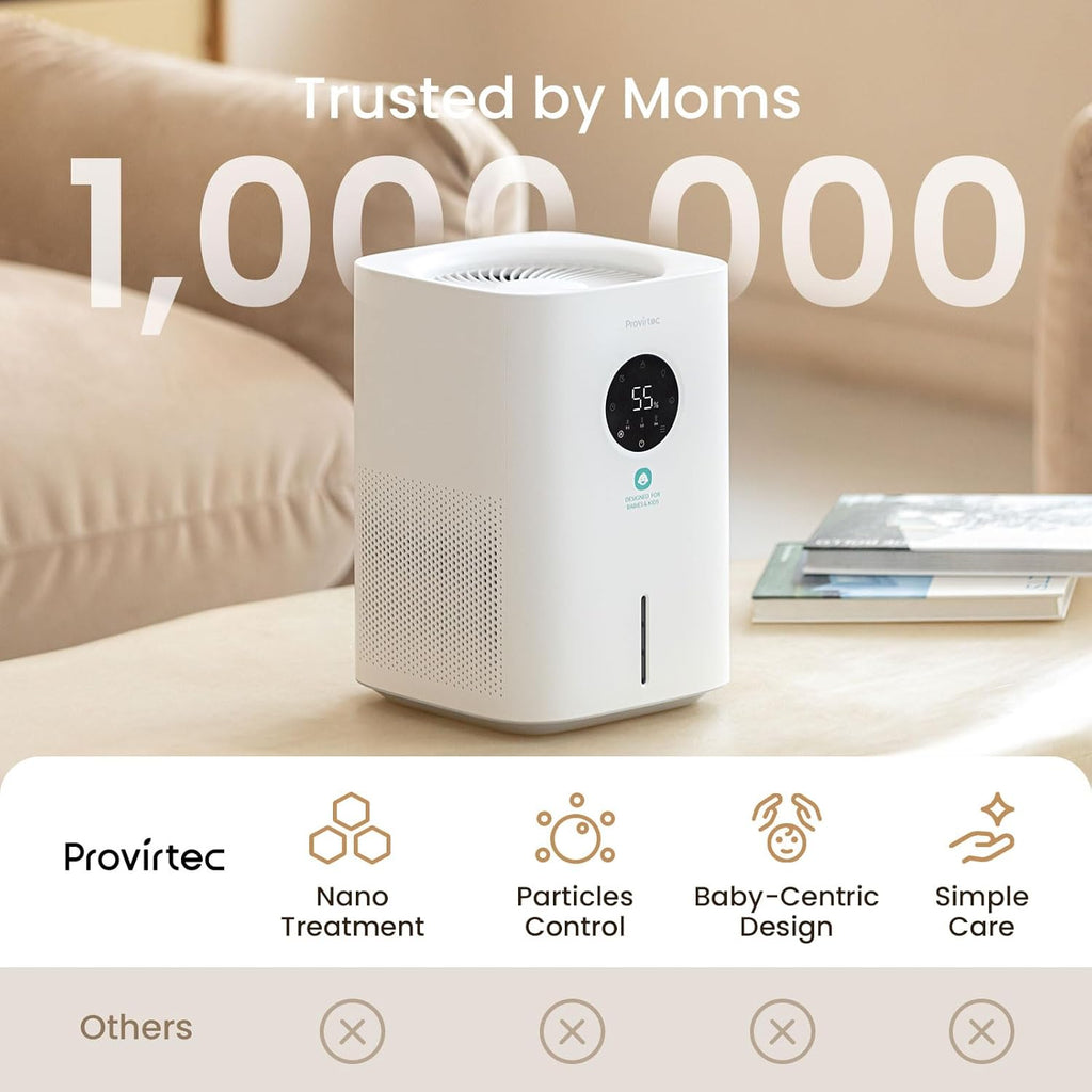 Provirtec Pro Baby Humidifier - Mist-Free, BPA-Free & Quiet 16dB | 4L Easy Clean Tank for Nursery