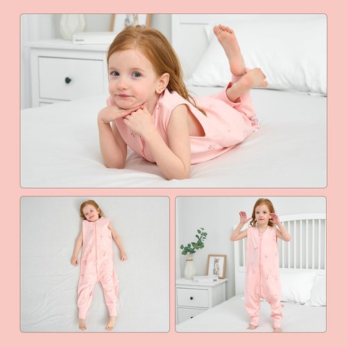 LAT Baby Sleep Sack,Summer Toddler Cotton Sleep Sacks with Legs,Dinosaur for Boys Girls,Baby Wearable Blanket with Zipper(XL(4-6T),Pink)