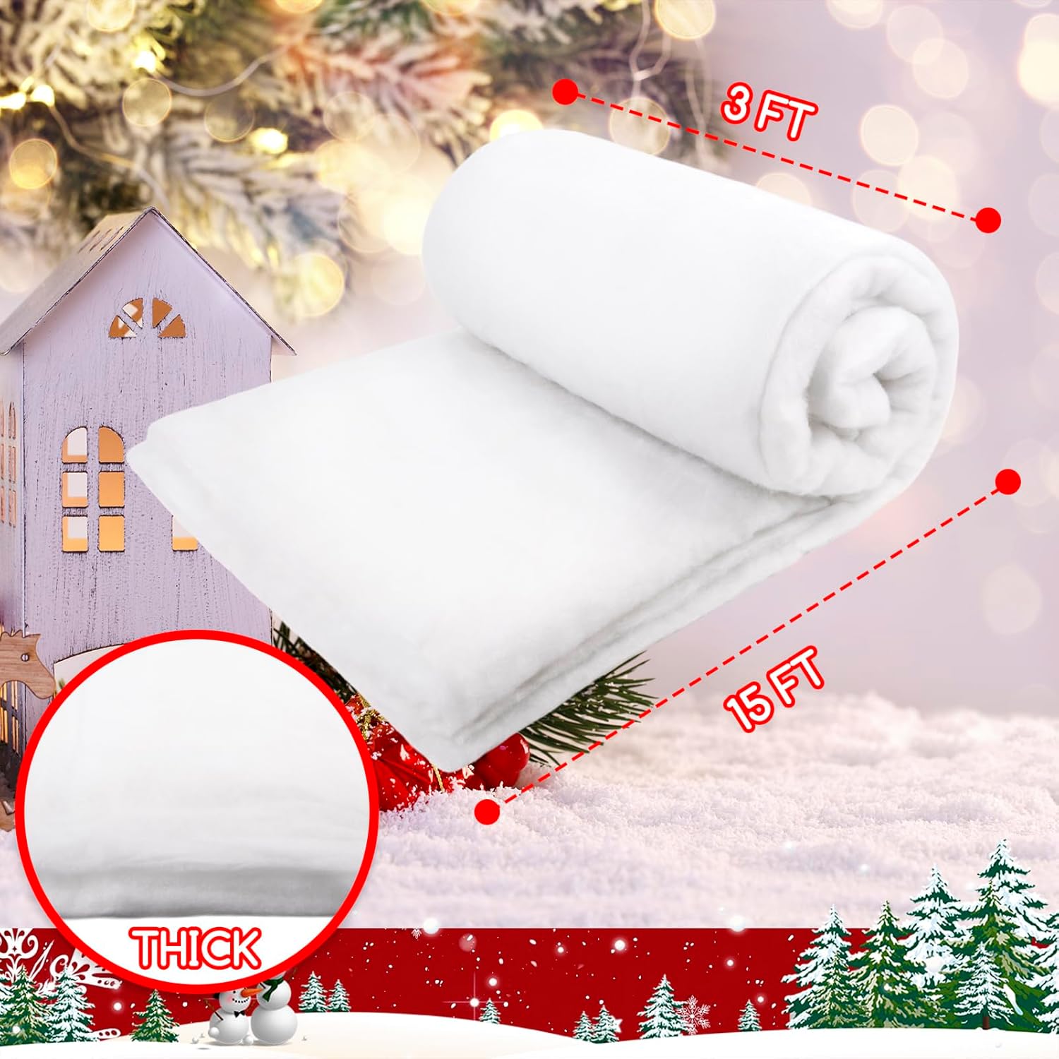 Skiennix Christmas Fake Snow Blanket - 3x15 FT Large Artificial Snow Roll for Holiday Decor | Winter Wonderland Accents