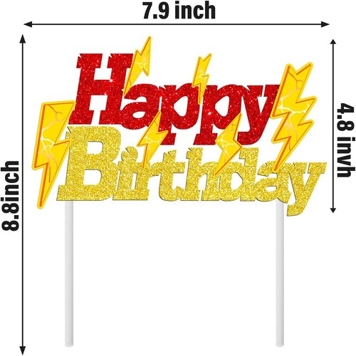 Lightning Bolt | Glitter Gold and Red Birthday Cake Topper - Perfect for Baby Showers & Parties