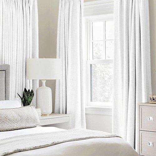 MIULEE 100% Blackout Linen Curtains - Thermal Insulated Bright White Drapes | 52 x 96 Inch (2 Panels)