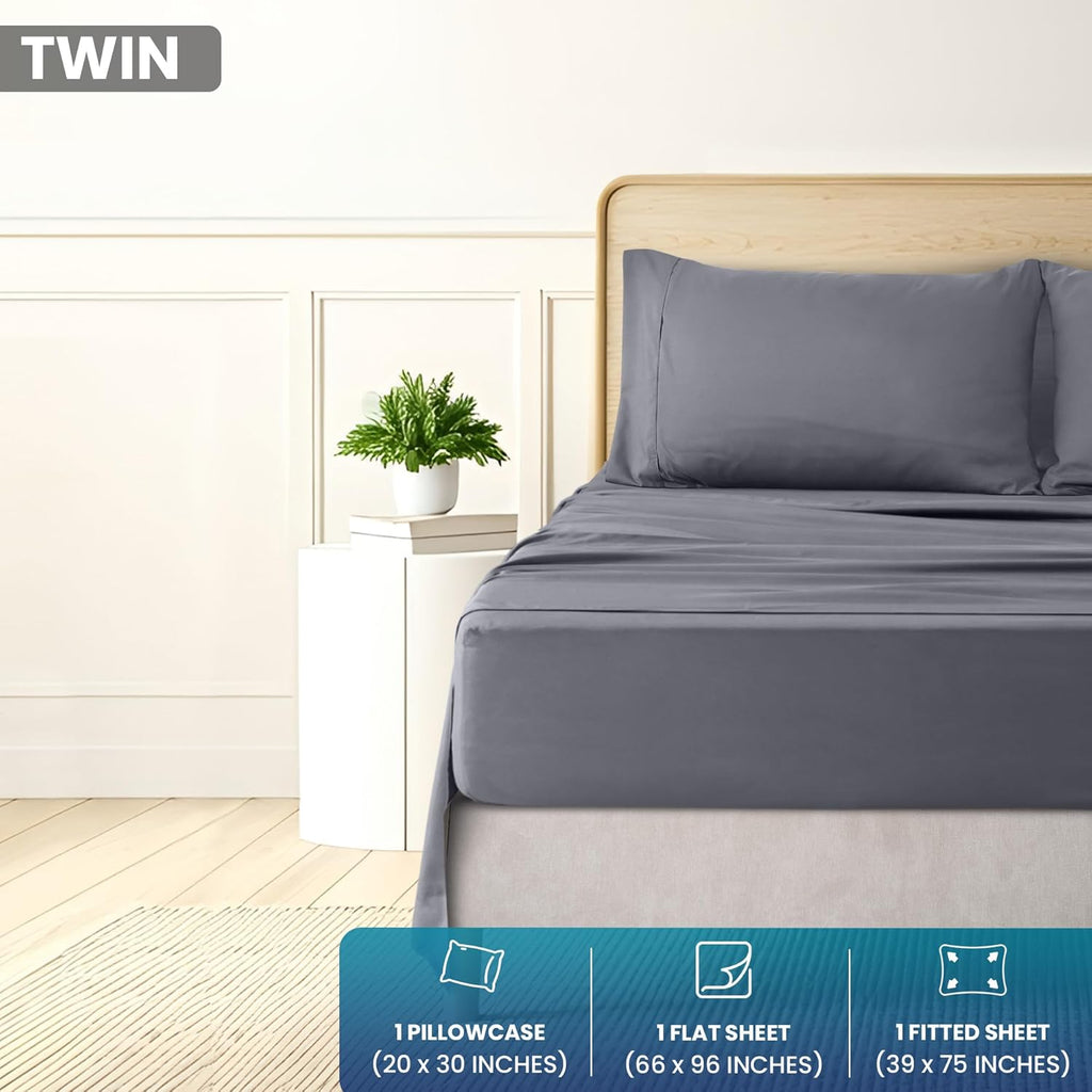 Utopia Bedding Twin Size Sheet Set - Soft Brushed Microfiber - Deep Pocket Design | Includes Fitted, Flat & Pillow Case (Grey)